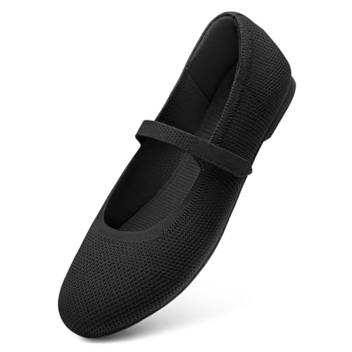 Mary Jane Shoes Women Round Toe Knit Ballet Flats Shoes for Women Comfortable Dressy Washable Adjustable Strap for Work Office
