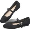 Mary Jane Flat Shoes Round Toe Ballet Flats for Women Dressy Fabric Business Flats Comfortable Classic Strap Flats for Office