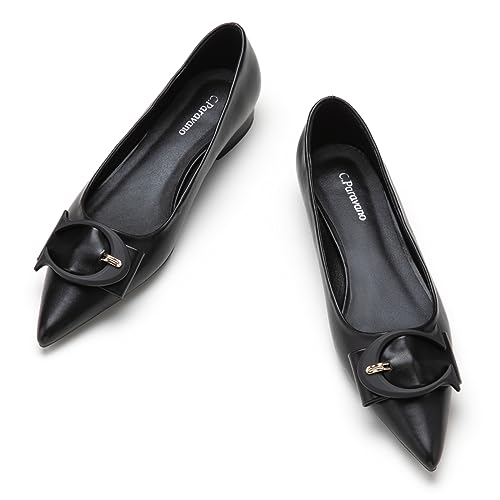 Women's Ballet Pointed Toe Leather Comfortable Slip On Work Flats