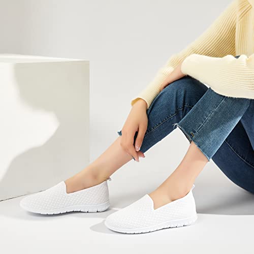Women's Mesh Flats Shoes Breathable Slip on Shoes Casual Black and White Flats Comfortable Walking Shoes