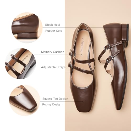 Designer-Inspired Mary Janes | Block Heel Flats w/Memory Foam for Office Attire & Vineyard Visits | Square Toe Comfort | Pair
