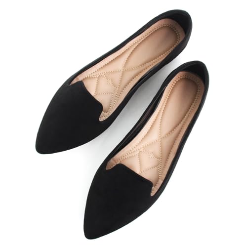 41rwUZBsSQL.jpg Women's Faux Suede Pointed Toe Ballets Flats Comfortable Soft Ballet Dressy Slip-on Walking Ballerina Shoes