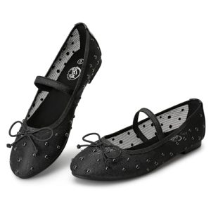 Ballet Flats for Women Closed Round Toe Mary Jane Shoes Women Cute Bowknot Non-Slip Dressy Shoes Elastic Strap Comfortable