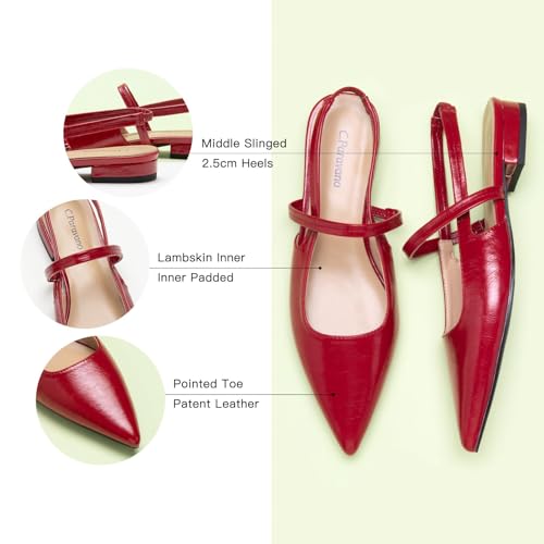 Women's Slingback Flats & Heels - Pointed Toe, Ankle Strap, Comfortable Leather Dress Shoes
