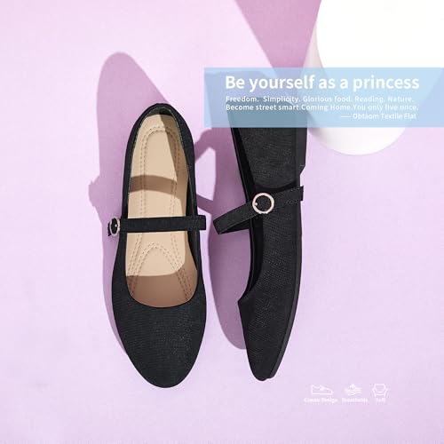 Mary Jane Flat Shoes Round Toe Ballet Flats for Women Dressy Fabric Business Flats Comfortable Classic Strap Flats for Office