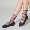 Ballet Flats for Women Closed Round Toe Mary Jane Shoes Women Cute Bowknot Non-Slip Dressy Shoes Elastic Strap Comfortable