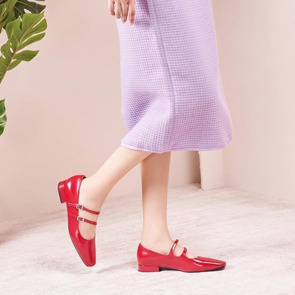 Women's Mary Jane Flats | Block Heel & Adjustable Straps|Square Toe Ballet Flats for Client Lunches, Garden Parties|Pair | Silk