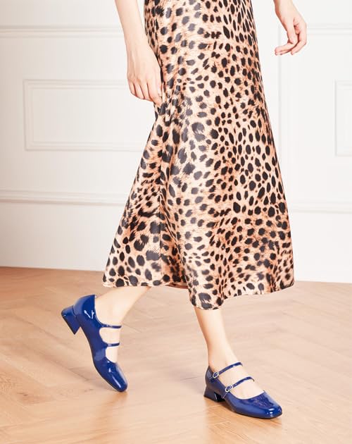 Women's Mary Jane Pumps | Square Toe Low Heel Pumps | Leather Shoes with Adjustable Straps | Slip On Dress Shoes for Work Daily