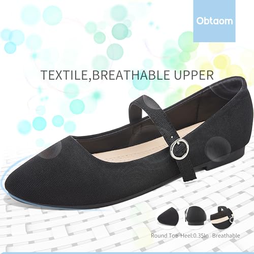 Mary Jane Flat Shoes Round Toe Ballet Flats for Women Dressy Fabric Business Flats Comfortable Classic Strap Flats for Office