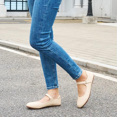 Mary Jane Flats for Women: Dressy Round Toe Ankle Strap Ballet Flats Comfortable Dress Shoes for Work Office Business