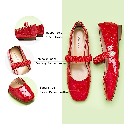 Mary Jane Flats for Women | Square Toe Ballet Flats with Pearl Strap | Comfortable Dress Shoes for Work, Wedding, Party & Daily