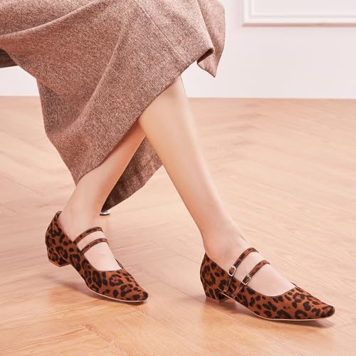 Women's Mary Jane Pumps | Narrow Square Toe Pumps | Work Shoes with Low Block Heel | Daily Wear Leather Shoes