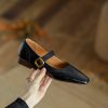 Women's Mary Jane Leather Flats Ballet Dress Shoes Square Toe Slip On Vintage Casual Style