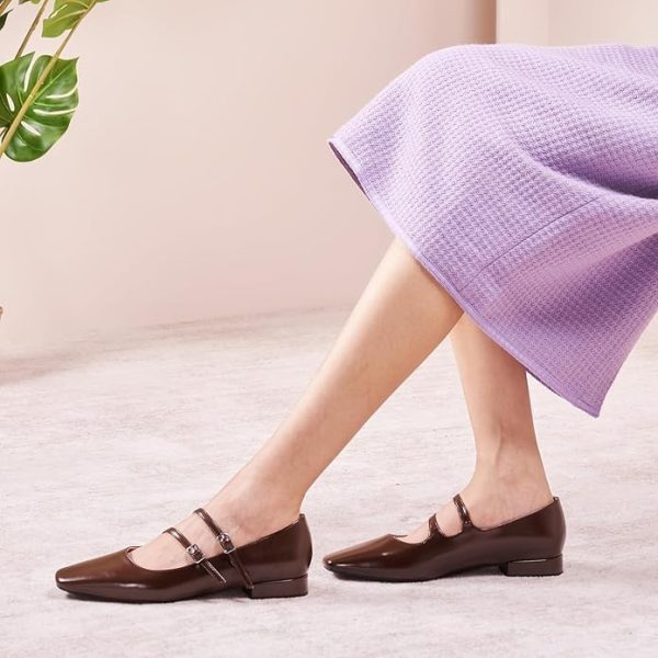 Designer-Inspired Mary Janes | Block Heel Flats w/Memory Foam for Office Attire & Vineyard Visits | Square Toe Comfort | Pair