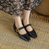 Women's Mary Jane Leather Flats Ballet Dress Shoes Square Toe Slip On Vintage Casual Style