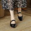 Women's Mary Jane Leather Flats Ballet Dress Shoes Square Toe Slip On Vintage Casual Style